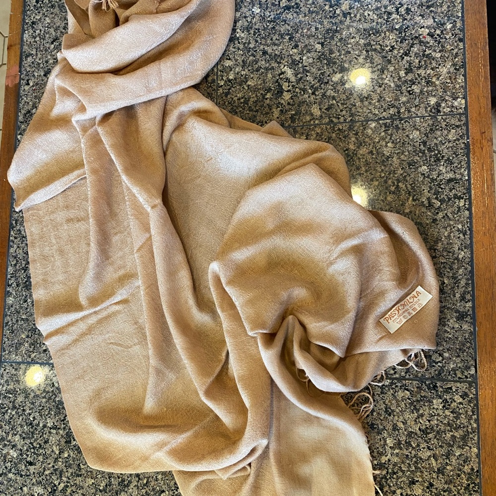 Pashmina Tan Fringe Wrap Scarf - Picture 5 of 7